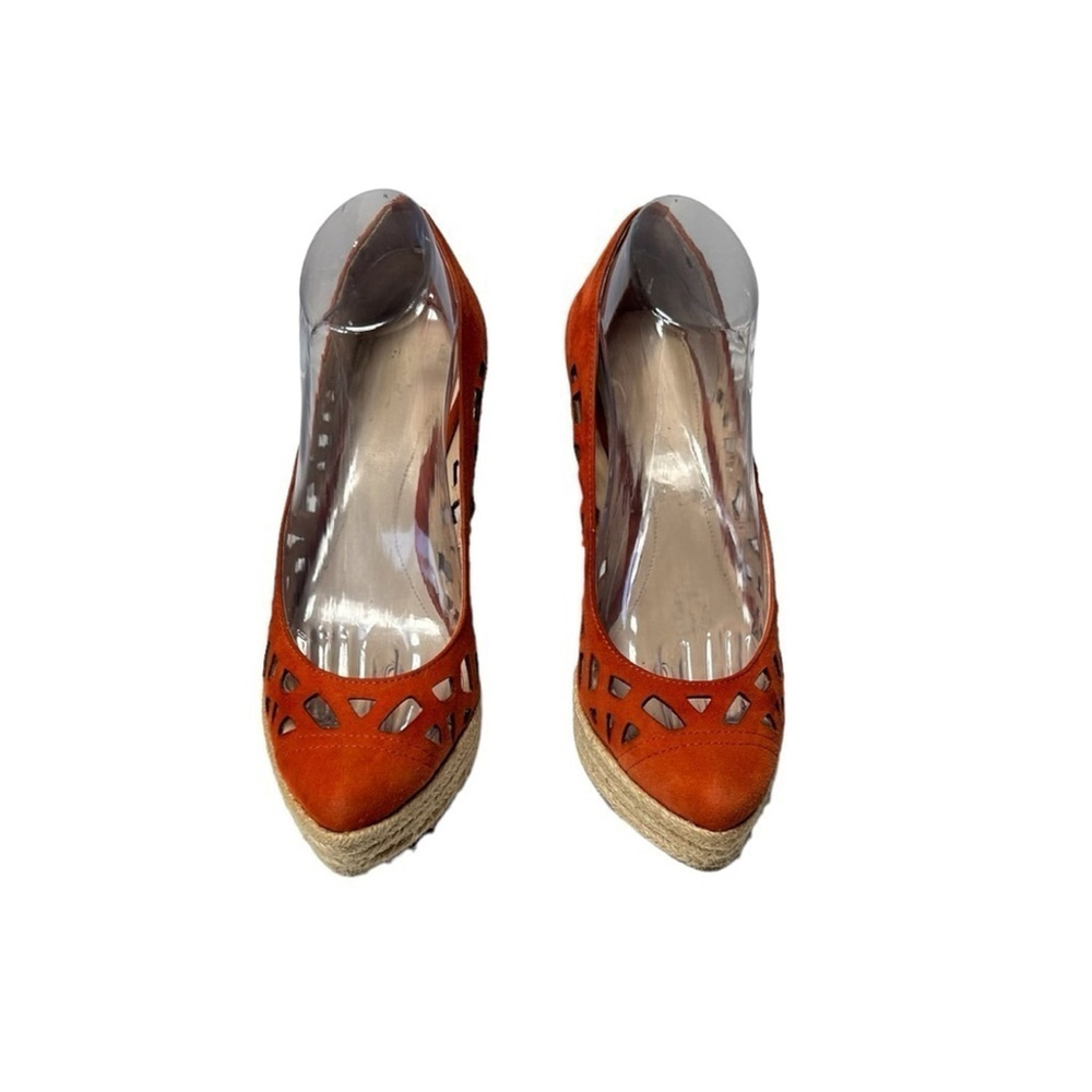 Calvin Klein Burnt Orange Viktoria Suede Espadrille Wedge Sandal Lasercut Size 9 - Picture 5 of 16
